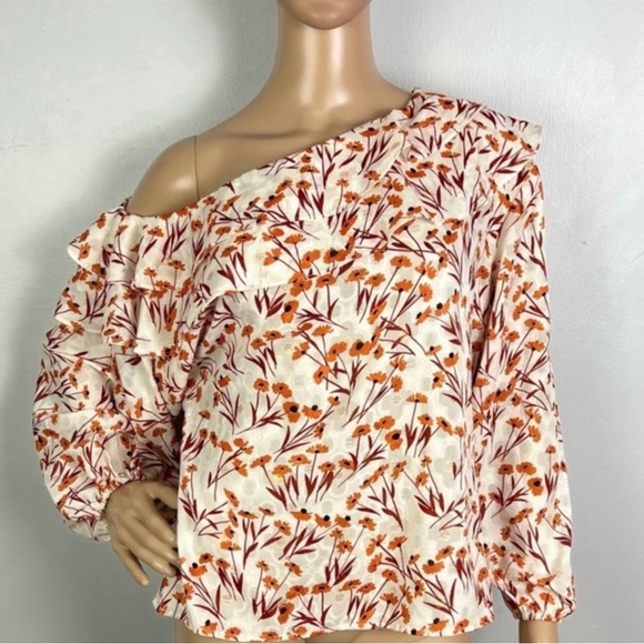NEW MAJE CREAM FLORAL PRINT ONE-SHOULDER TOP - Picture 2 of 8